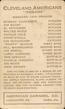 1922 E120 American Caramel Series of 240 #NNO Jim Bagby Back