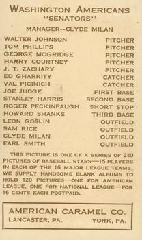 1922 E120 American Caramel Series of 240 #NNO Roger Peckinpaugh Back
