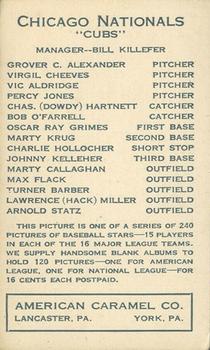 1922 E120 American Caramel Series of 240 #NNO Grover Cleveland Alexander Back