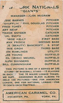 1922 E120 American Caramel Series of 240 #NNO Frankie Frisch Back