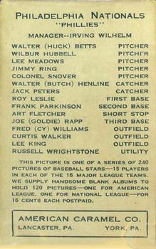 1922 E120 American Caramel Series of 240 #NNO Roy Leslie Back