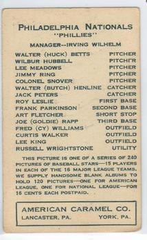 1922 E120 American Caramel Series of 240 #NNO Curt Walker Back