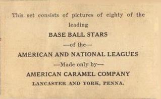 1922 E122 American Caramel Series of 80 #NNO Hugh Jennings Back