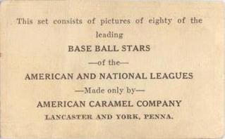 1922 E122 American Caramel Series of 80 #NNO Bill Doak Back