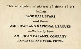 1921 American Caramel Series of 80 (E121) #NNO Max Carey Back