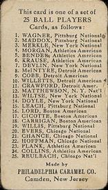 1909 Philadelphia Caramel E95 #NNO Ed Willett Back