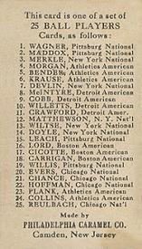 1909 Philadelphia Caramel E95 #NNO Harry Krause Back