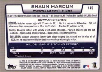 2012 Bowman Chrome #145 Shaun Marcum Back