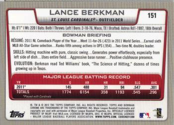 2012 Bowman Chrome #151 Lance Berkman Back