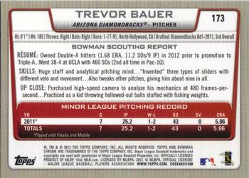 2012 Bowman Chrome #173 Trevor Bauer Back