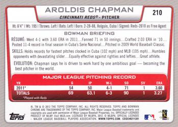 2012 Bowman Chrome #210 Aroldis Chapman Back