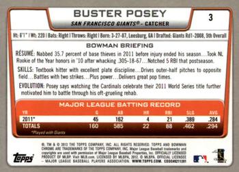 2012 Bowman Chrome #3 Buster Posey Back