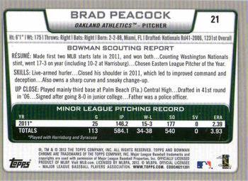 2012 Bowman Chrome #21 Brad Peacock Back