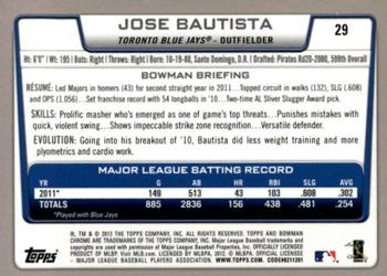2012 Bowman Chrome #29 Jose Bautista Back