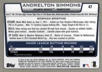 2012 Bowman Chrome #47 Andrelton Simmons Back