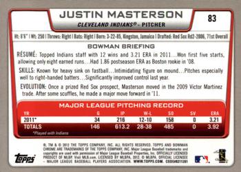 2012 Bowman Chrome #83 Justin Masterson Back