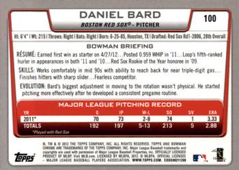 2012 Bowman Chrome #100 Daniel Bard Back