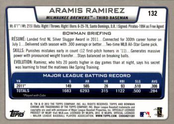 2012 Bowman Chrome #132 Aramis Ramirez Back