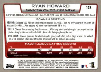 2012 Bowman Chrome #138 Ryan Howard Back