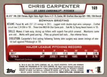 2012 Bowman Chrome #169 Chris Carpenter Back