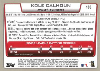 2012 Bowman Chrome #188 Kole Calhoun Back