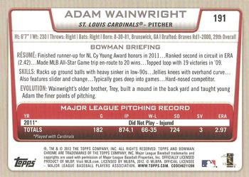 2012 Bowman Chrome #191 Adam Wainwright Back