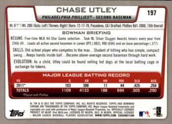 2012 Bowman Chrome #197 Chase Utley Back