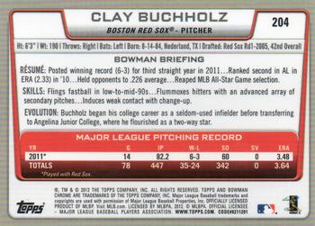 2012 Bowman Chrome #204 Clay Buchholz Back