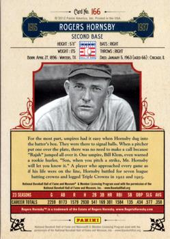 2012 Panini Cooperstown #166 Rogers Hornsby Back