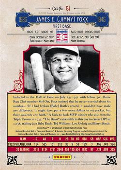 2012 Panini Cooperstown #51 Jimmie Foxx Back