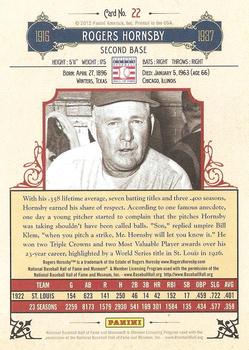 2012 Panini Cooperstown #22 Rogers Hornsby Back