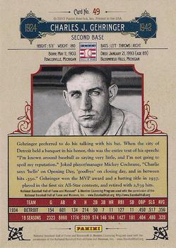 2012 Panini Cooperstown #49 Charlie Gehringer Back