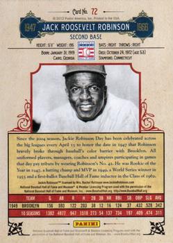 2012 Panini Cooperstown #72 Jackie Robinson Back