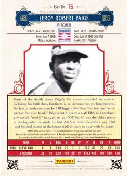 2012 Panini Cooperstown #75 Satchel Paige Back