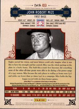 2012 Panini Cooperstown #103 Johnny Mize Back
