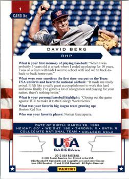 2012 Panini USA Baseball #1 David Berg Back