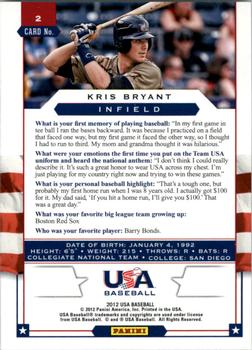 2012 Panini USA Baseball #2 Kris Bryant Back