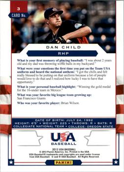 2012 Panini USA Baseball #3 Dan Child Back