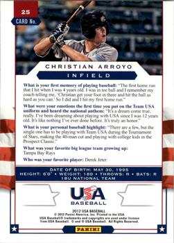 2012 Panini USA Baseball #25 Christian Arroyo Back