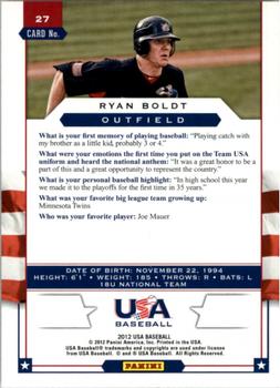 2012 Panini USA Baseball #27 Ryan Boldt Back