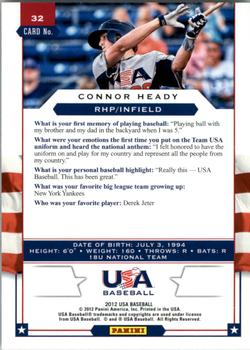 2012 Panini USA Baseball #32 Connor Heady Back