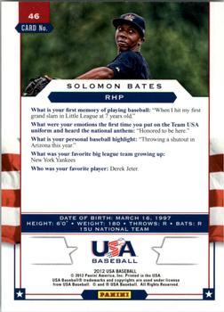 2012 Panini USA Baseball #46 Solomon Bates Back