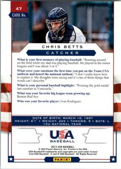 2012 Panini USA Baseball #47 Chris Betts Back