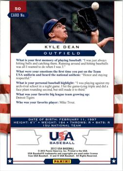 2012 Panini USA Baseball #50 Kyle Dean Back
