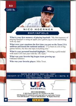 2012 Panini USA Baseball #53 Nico Hoerner Back