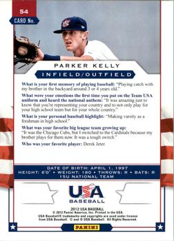2012 Panini USA Baseball #54 Parker Kelly Back