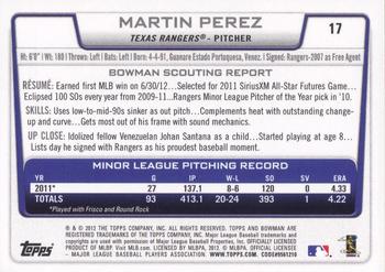 2012 Bowman Draft Picks & Prospects #17 Martin Perez Back