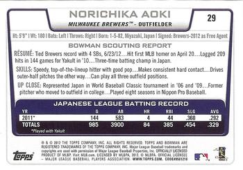 2012 Bowman Draft Picks & Prospects #29 Norichika Aoki Back