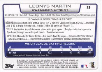 2012 Bowman Draft Picks & Prospects #38 Leonys Martin Back