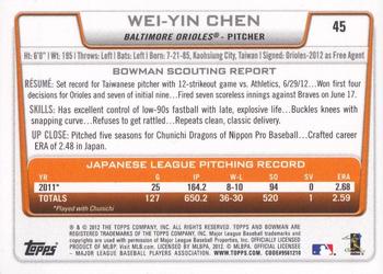 2012 Bowman Draft Picks & Prospects #45 Wei-Yin Chen Back
